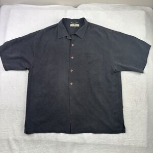 Tommy Bahama Black Button Up Collared Silk Hawaiian Shirt Men's XL